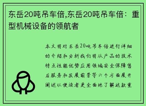 东岳20吨吊车倍,东岳20吨吊车倍：重型机械设备的领航者