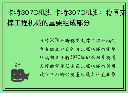 卡特307C机脚 卡特307C机脚：稳固支撑工程机械的重要组成部分